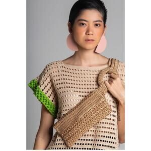 New Catarina Mina Crochet Top ONESIZE Beige Green Handmade Crochet